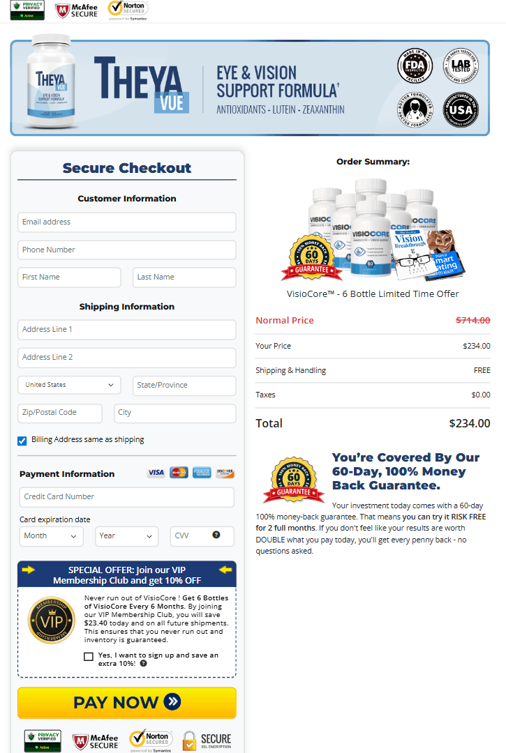 VisioCore order page